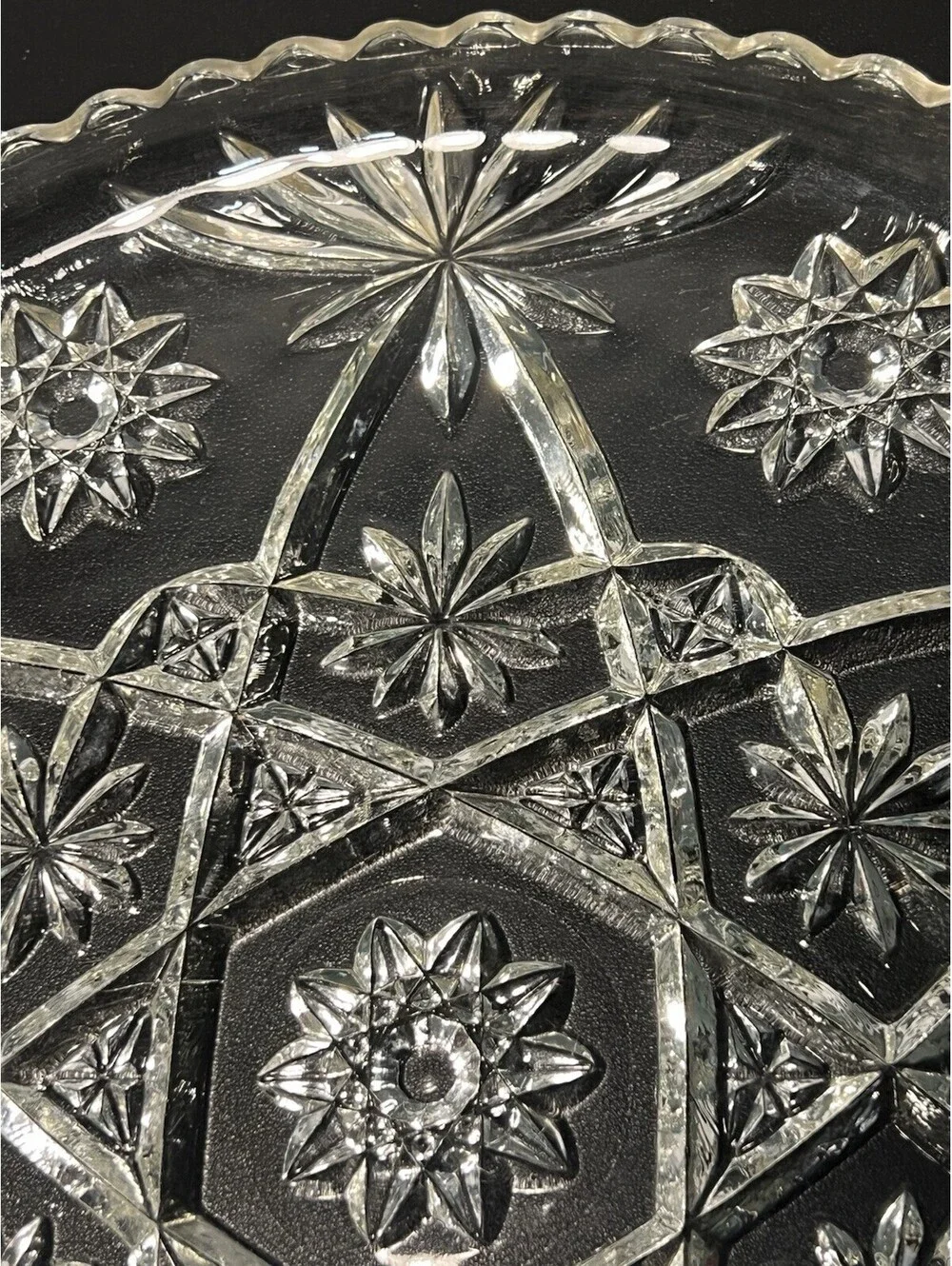 Anchor Hocking 1960s EAPC Star Of David Pressed Glass Platter Plate, 13.5”